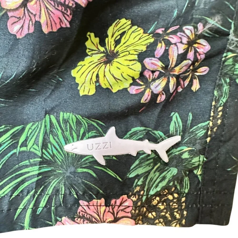 Uzzi Mens Tropical Floral Swim Trunks Mesh Lining Elastic‎ Waist & Drawstring M